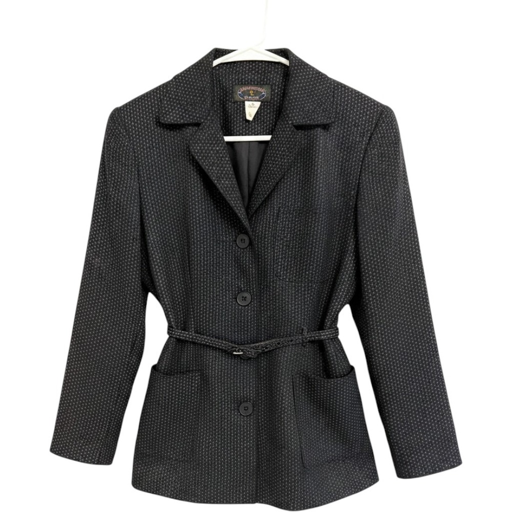 Vintage Charter Club Women's Black Geometric Belted Blazer Size 6P